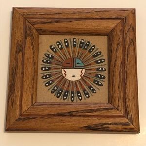 VINTAGE Navajo Sand Painting Signed & Framed Native American Wall Art